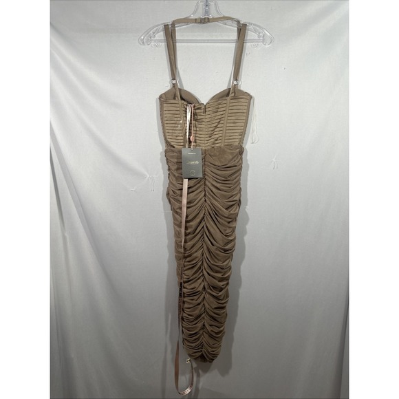 NEW $269 House Of Cb [ XS ] JOSEPHINE Taupe Pleated Corset Midi Dress T2013 - Picture 13 of 15
